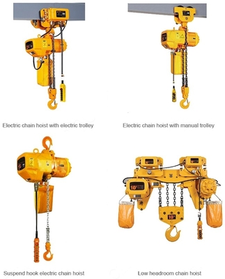 3.2Ton Collor εργαστηρίων κίτρινος ηλεκτρικός ανελκυστήρας αλυσίδων με το καροτσάκι μηχανών